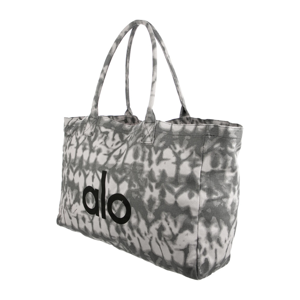 Alo Yoga Large Tie Dye Canvas Tote Bag Gray White Logo Gym Beach Carryall - Picture 6 of 16